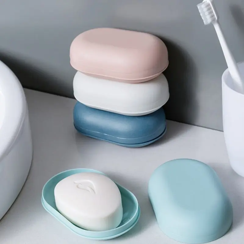 2pcs Plastic Bathroom Shower Soap Box With Lids Travel Portable Small Soap Tray Dish Storage Holder Plate Home Soap Container