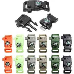 5/8 Inch Compass Flint Scraper Fire Starter Whistle Buckle Paracord Bracelet Outdoor Camping Emergency Survival Travel Kits