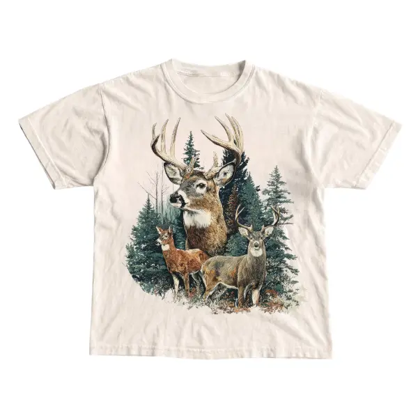 Buck Shirt Forest Wildlife Retro 90's Graphic Tee Y2K-  Unisex Menswear & Womenswear - Streetwear Tops - Casual Cotton Crewneck Shortsleeve Tshirt vintage