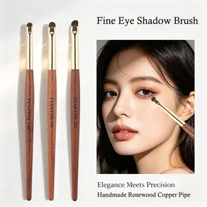 3pcs Horse Hair Fine Eye Shadow Brush, Bevel Angle Small Eyeshadow Liner, Eye Puffiness Details Makeup Brush, Handmade Rosewood Copper, Eyeshadow Brushes