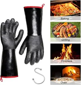 1472°F  Extreme Heat Resistant Gloves for Grill BBQ,Aillary Waterproof Long Sleeve Pit Grill Gloves for Fryer, Baking, Oven,Smoker,Fireproof, Oil Resistant Neoprene Coating,Black（14-Inch ）