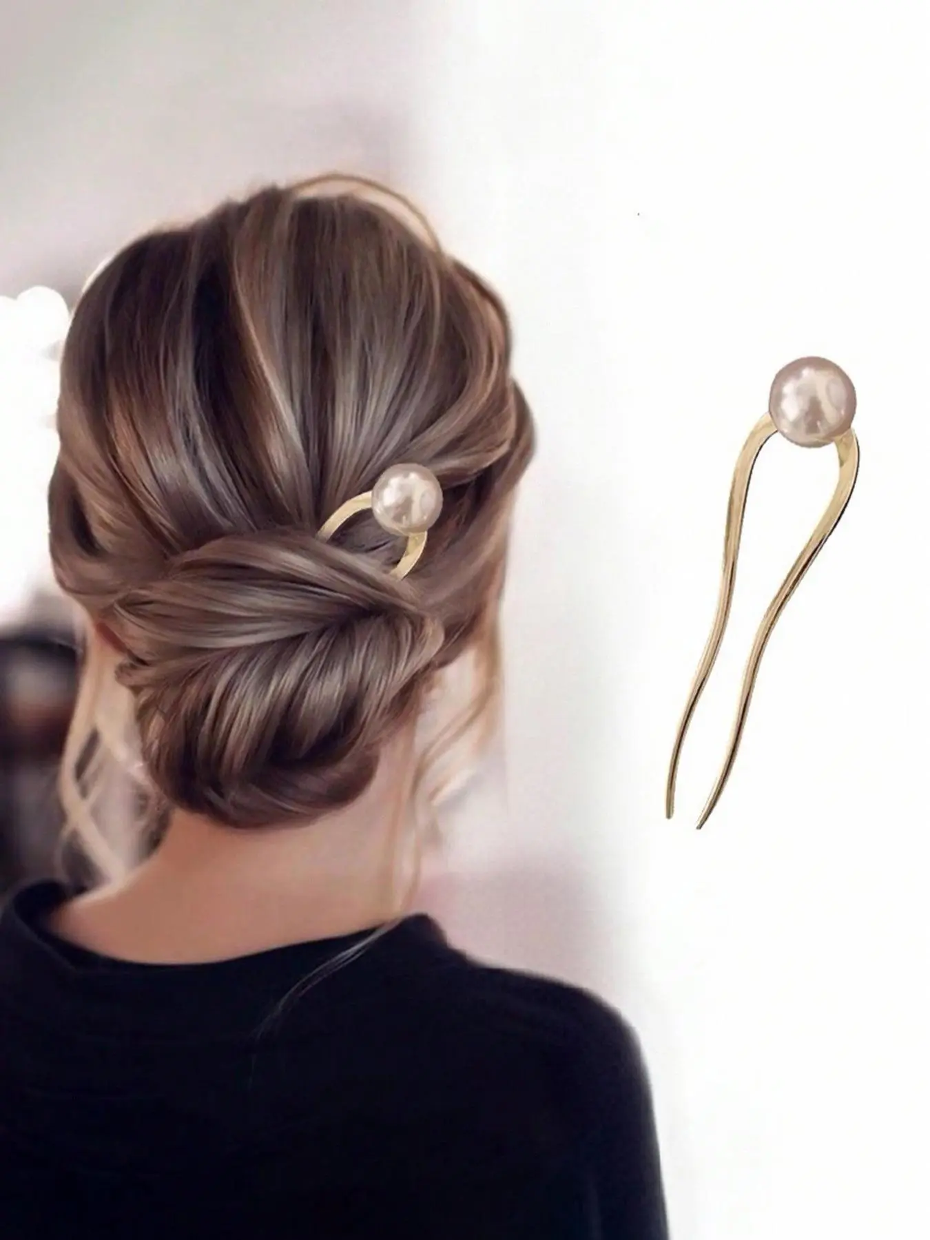 Fashion Faux Pearl Decorated Hair Pin, Clip Design, U-shaped Hair Accessories for Women & Girls, Elegant All-match Fashion Accessories for Daily Wear, Hairpins, Goddess Hair Clip