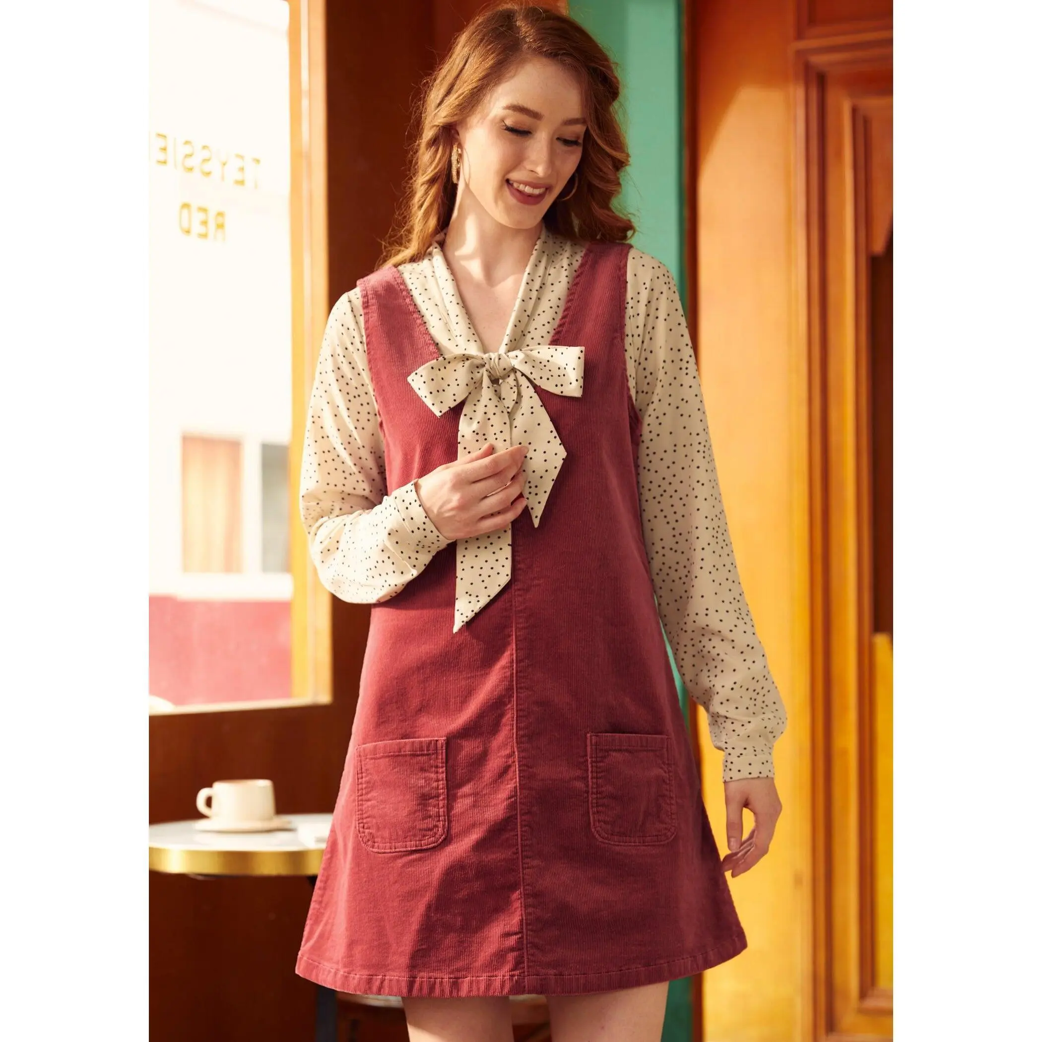 modcloth red dress ModCloth Size 10 Women's Burgundy Red Dress Long Sleeve