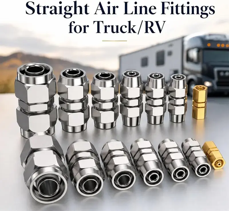 IRONFIX 1/2-Set Metric Pneumatic Line Fittings for Trucks/RVs, Heavy-Duty Push-In Pipe Connector with Hose Attachment, 300 PSI High-Temperature Tubing Quick Joint, Air Hose Fittings (4-16mm) to Prevent Airline Leaks, Pipe Connector Fitting