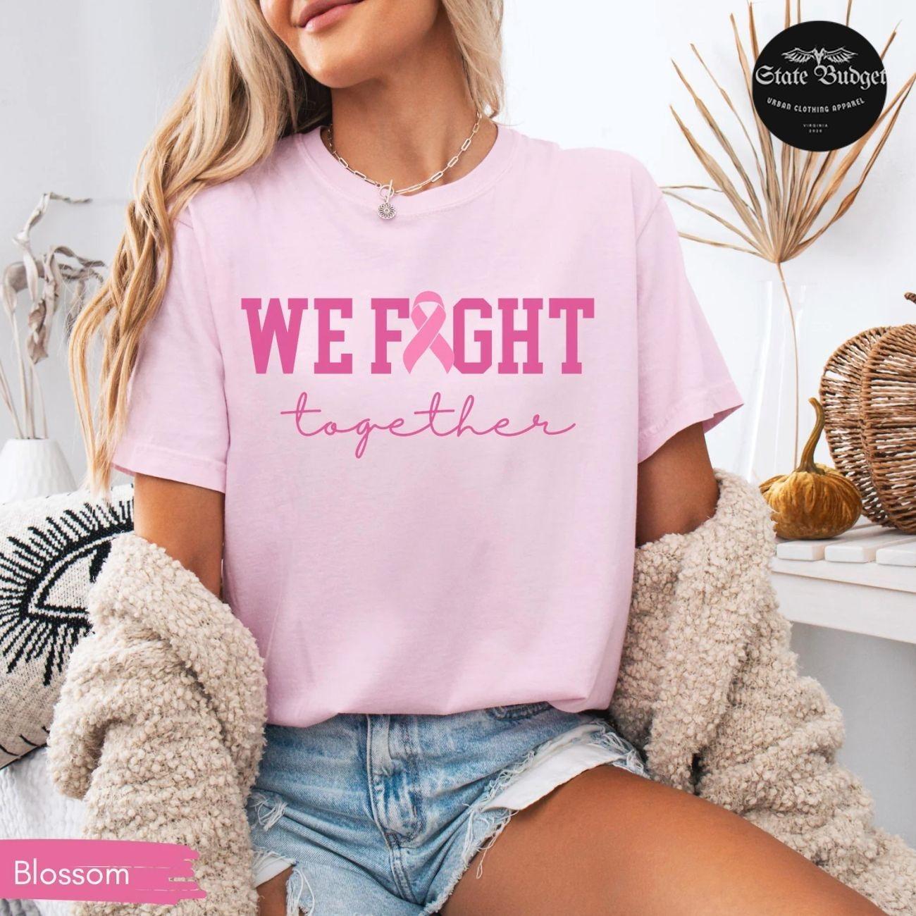 Comfort Colors Breast Cancer Support Shirt, We Fight Together Tee, Pink Ribbon Awareness Shirt, October Survivor Gift, Custom Squad Tee  Comfort Colors Shirt Unisex Womenswear Graphic Tops Short Sleeve RQ7