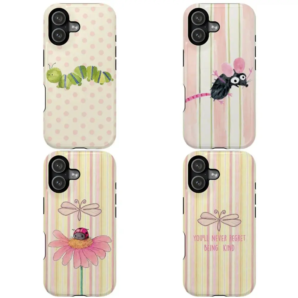Whimsical Cottagecore Aesthetic Glam TPU Phone Case - Cute Phone Accessories, Durable Shockproof Waterproof Flexible Cover, Hyperrealism Watercolor Caterpillar & Mouse Design, Raised Edges for iPhone 11-17 Pro Max/Plus, Samsung Galaxy S22-25