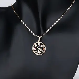 18K Gold Plated Tree of Life Jewelry Set - Necklace and Earrings with White Cubic Zirconia