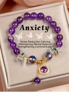 1 pcs Vintage Amethyst Bead Bracelet for Women - Elegant Purple Gemstone Stretch Bracelet, ideal Holiday Crystal Jewelry Gift for Her, Perfect for Daily Wear & Special Occasions