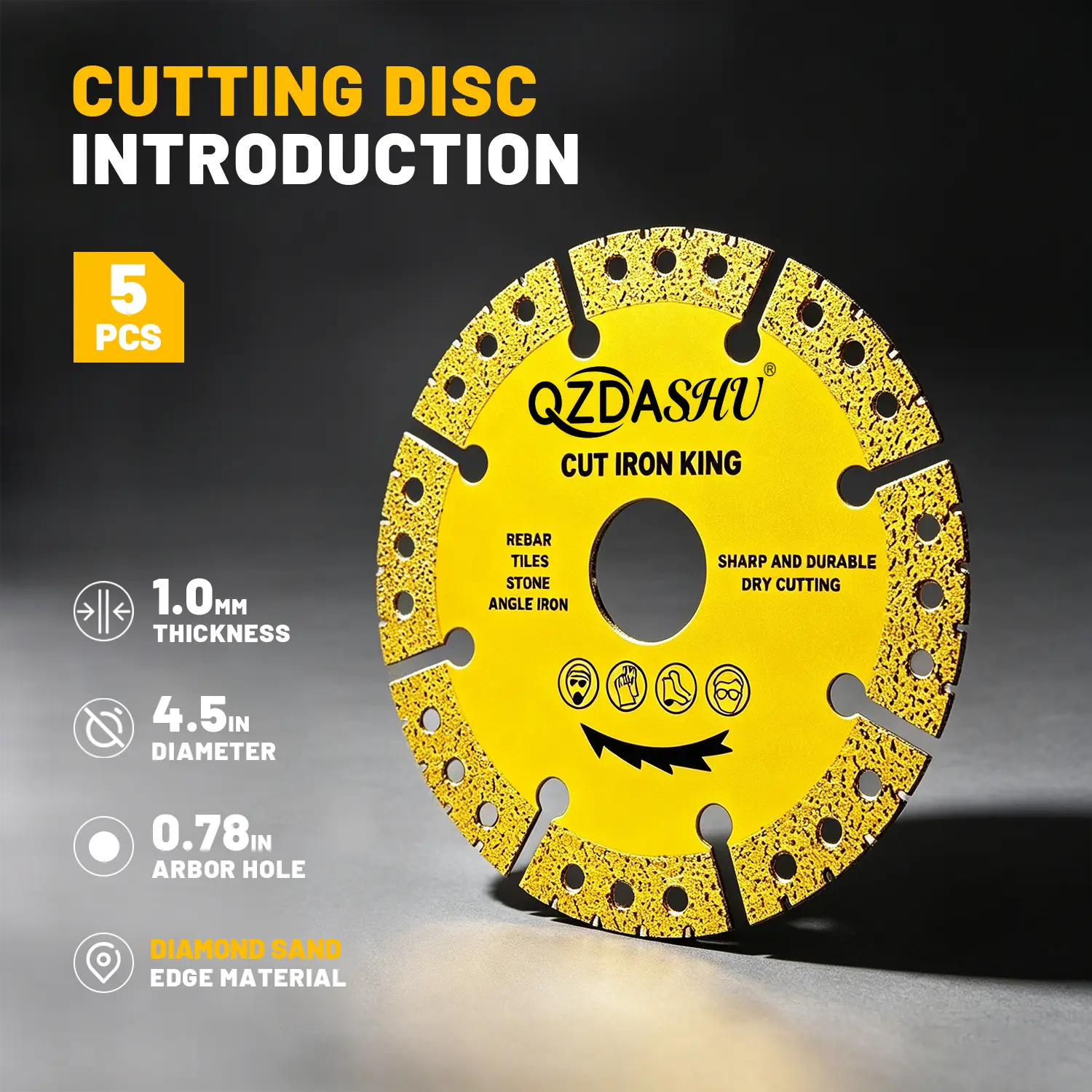 QZDASHU Cut Iron King Diamond Coating Blades, Heavy-Duty Dry Cut Angle Grinder Saw Blade, Versatile and Efficient Metal Cutting Wheel for Rebar, Angle Iron, Diy Projects