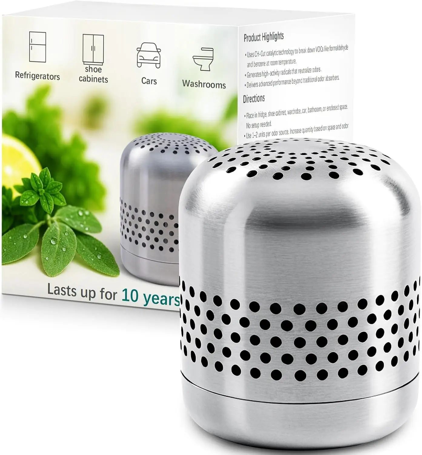 Fridge Deodorizer Lasts 10 Years, long-lasting Refrigerator Deodorizer Odor Eliminator - More Effective Than Baking Soda & Charcoal Bags, For Car, Closet - Nano Catalyst Technology (1 Pack)