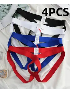 4 Pack Men's Low Waist Solid Color Underwear, Menswear Stylish Comfortable Breathable Briefs for Everyday Wear, Available in Multiple Colors