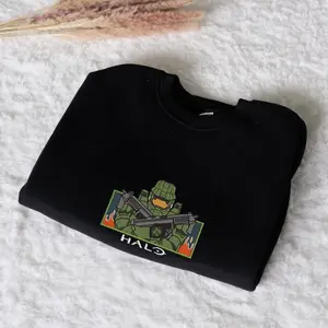 Halo Embroidered T-Shirt | Sweatshirt | Hoodie | Gaming Embroidery Shirt | Spartan Design | Video Game Fan Gift