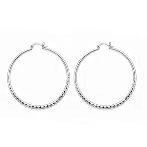 Women’s Diamond-Cut Silver Hoop Earrings – Polished Textured Large Circle Hoops, Lightweight Hypoallergenic Dainty Statement Jewelry Gift for Daily & Party Wear