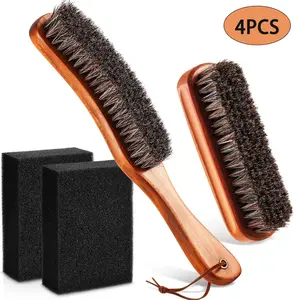 4pcs Hat Brush Kit Horsehair Felt Clothes Brush with Cleaning Sponge Wood Handle for Cowboy Caps Suits Furniture Hair Clothes Care Tool Set Black Gloves Vests - Chaps Outfit