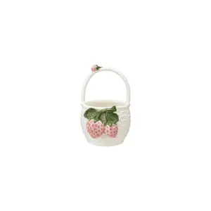 Strawberry Stoneware Basket Shaped Container with Handle