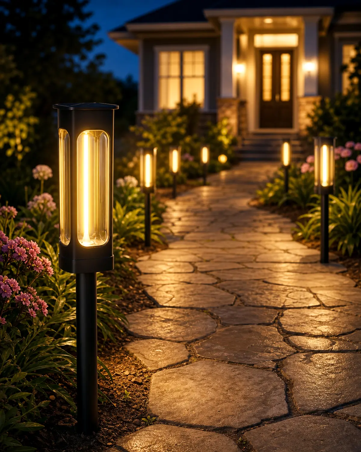 6 Pack Solar Pathway Lights Outdoor,Warm White Waterproof Garden Stake Lights - IP44 Waterproof Solar Lights with 100+ Flexible Filament LEDs, 3000K Warm White, Auto On/Off Solar Landscape Lighting for Walkway, Yard, Driveway, Patio & Flower Bed ﻿