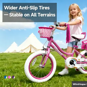 WINHOPE Little Fairy Children's Bicycle Ages 2–9 | 12–18 inch with training wheels, front basket, doll seat, handlebar ribbon | 95% preassembled, dual brakes, adjustable seat/handlebar
