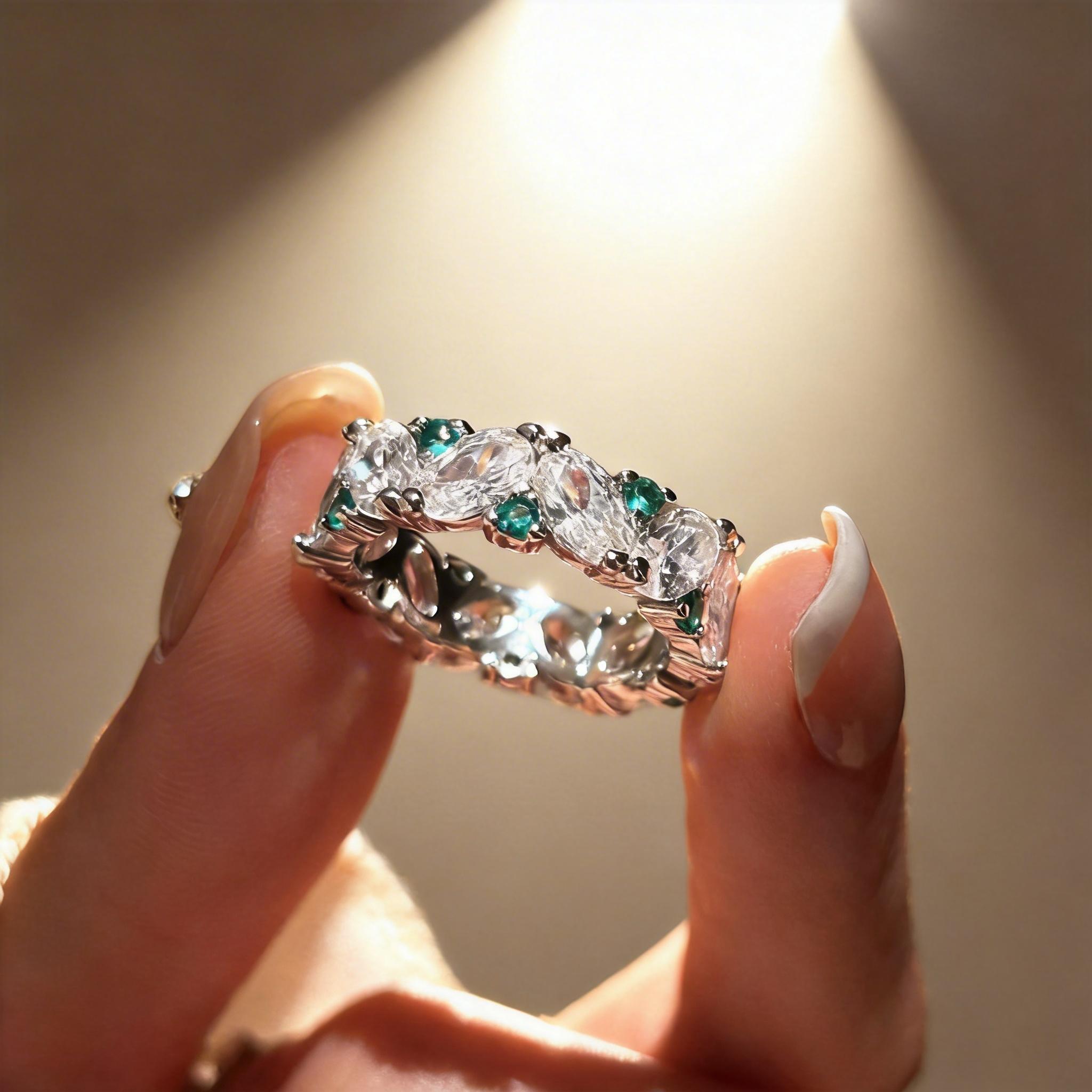 Hypoallergenic Marquise Emerald Eternity Ring for Sensitive Skin, Sparkling CZ Stackable Band, Safe Gift for Women with Allergies, Comfortable for All-Day Wear, Daily & Formal Occasions