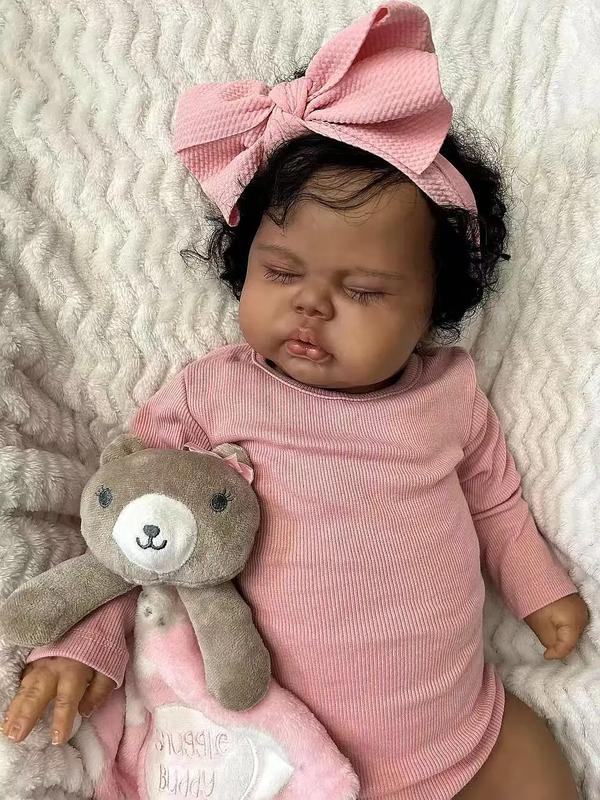 Reborn 19 Inch 48 cm Realistic Reborn Baby Doll Mixed Race Black Girl Toddler Biracial African American Chubby Reborn Doll with Hair Ultra Lifelike Baby Doll for Kids & Collectors