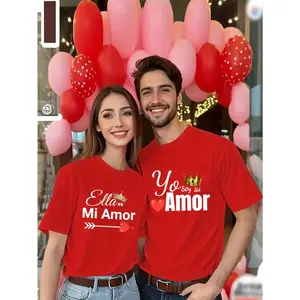 Young Couple'S "Yo Soy Amor" Red T-Shirts - Casual Spring/Summer Short Sleeve Tops with Heart & Crown Design, Romantic Valentine'S Day Gift for Couples, Romantic Gift|Playful Design|Comfortable Fit