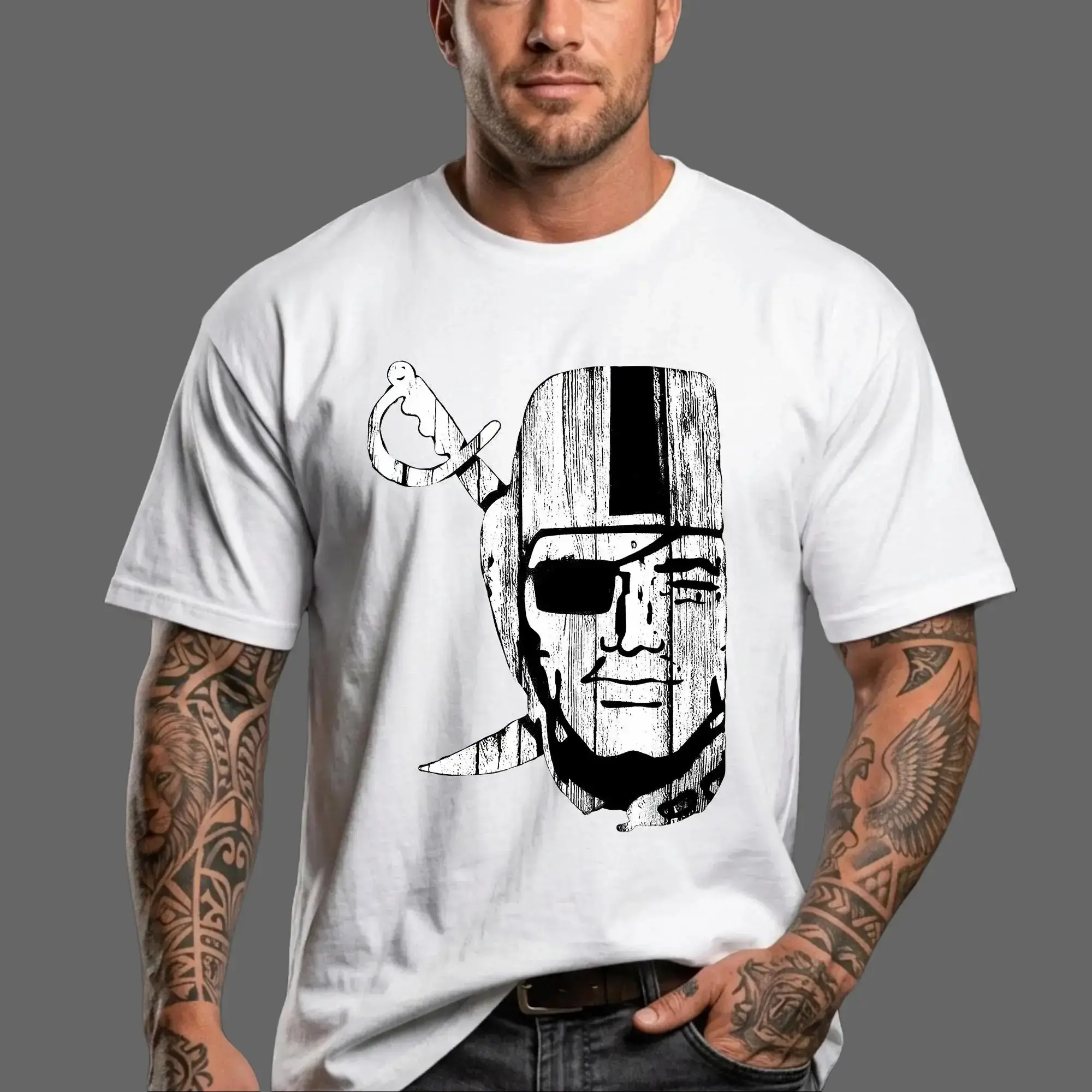 RAIDER NATION T-shirt Raiders Silver Black Men's Tee, Unisex Crewneck,Trend Tee Menswear Top Tshirt Streetwear Tropical Short Casual Sleeve Short Sleeve Short Sleeve
