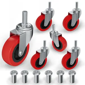 6 Pack Creeper Wheels 2.5 Inch Heavy Duty Swivel Caster Wheel Creeper Service Cart Stool  Mount, M10 (Around 3/8") x 1" Metric Threaded Stem Casters Wheels Replacement