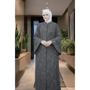 Women’s Muslim Modest Floral Summer Gulf Abaya, Lightweight Crinkled Crepe Free Size Dress