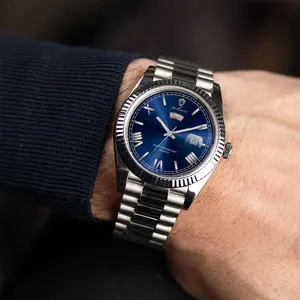 GOHUOS Men's Luxury Dress Watch Blue Dial Stainless Steel Band Quartz Analog Waterproof Luminous Big Face Boss Wrist Watch Fashion watches for men