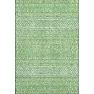 HomeRoots 657144 3 x 5 ft. Artichoke Green, Gold & Ivory Tribal Washable Machine Made Rectangle Area Rug with UV Protection