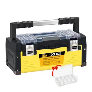 AIRAJ Heavy-Duty Metal Toolbox, Professional Industrial Grade Waterproof Storage Case, Durable Plastic with Partitions, Portable Organizer for Garage Work, Outdoor Tool Carrier with Handle