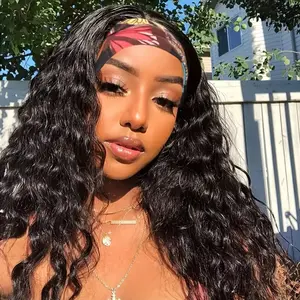 Bling Hair Deep Wave Headband Wigs Human Hair Brazilian Remy Glueless 100% Human Hair Machine Made Headband Bob Wig for Women 180% Density Headbands