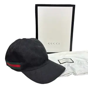 Pre-owned GUCCI Black GG Canvas with Color Web Baseball Cap Size Medium