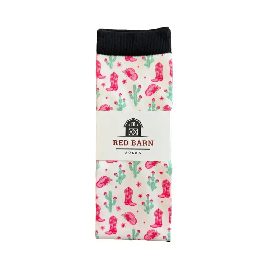 Red Barn Boot Socks - Cactus Crush, Unisex, One Size Fits All, Stay-up Fit, Cotton Spandex Polyester Blend, Western Equestrian Style, Ideal for Riders & Enthusiasts Womenswear Love