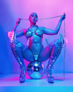 Metallic Iridescent Bikini with Rhinestones