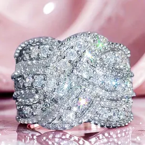 Shiny Wide twist Hiphop Ring with Round Zircon, Gifts for Men & Women Wedding Engagement Promise Bride Eternity Ring Anniversary Ring Birthstone Ring Ladies Romantic Holiday Gift