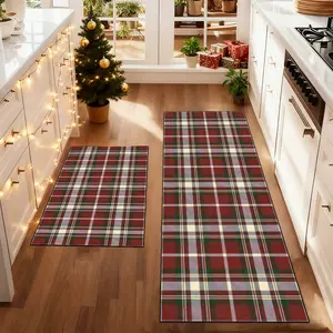2Pcs Christmas Kitchen Rug Set, Christmas rug，Christmas Plaid Pattern Floor Mat, soft comfortable foot mat, Machine Washable Rugs easy to clean, Christmas decoration, suitable for kitchen Dining Room Floor bedroom living room decor