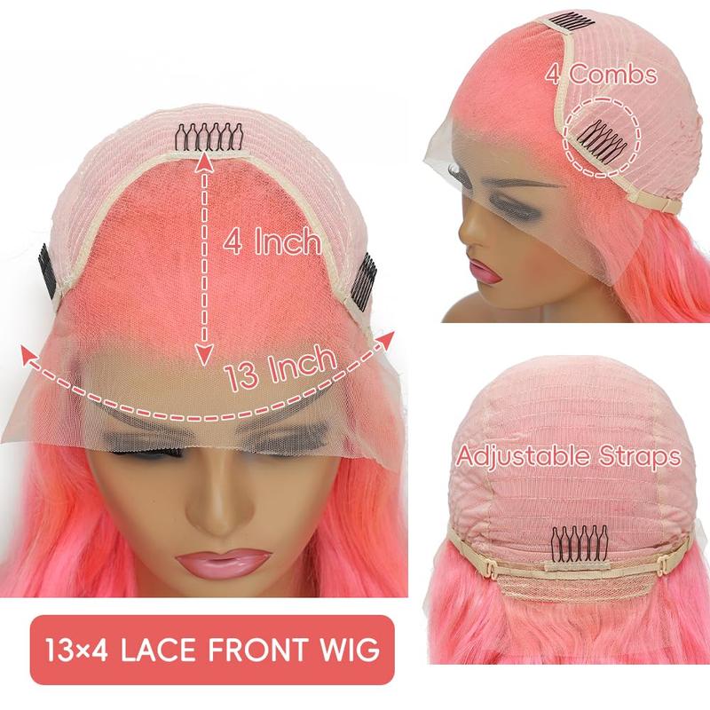 Gk Pink Lace Front Wig Human Hair 200% Density 13x4 HD Lace Body Wave Wig for Women Strawberry Color 100% Unprocessed Brazilian Virgin Hair No Shedding Tangle Free HD Lace Body Wave Wig for Women Strawberry Color
