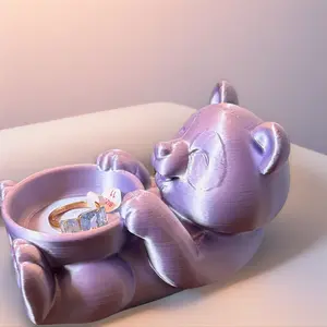 Purple Panda Bear Ring Dish 5 x 3 Inches Silk Purple PLA Printed Jewelry Holder for Bedside Table or Sink