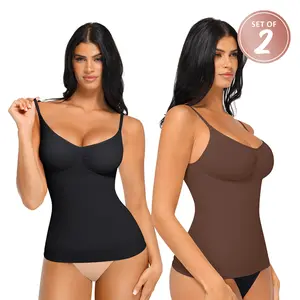 FeelinGirl 2-Piece Camisole Tops Womens Shapewear Tank Top Tummy Control Cami Tanks Seamless Womenswear Spaghetti Strap Underwea Basic Comfort SET