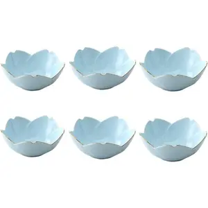 Japanese Style Soy Sauce Dishes set of 6, Cherry Blossom Porcelain Sauce Dish Seasoning Dish Sushi Soy Dipping Bowl Dessert Bowl Appetizer Plates Serving Dish for Kitchen Home (Blue)