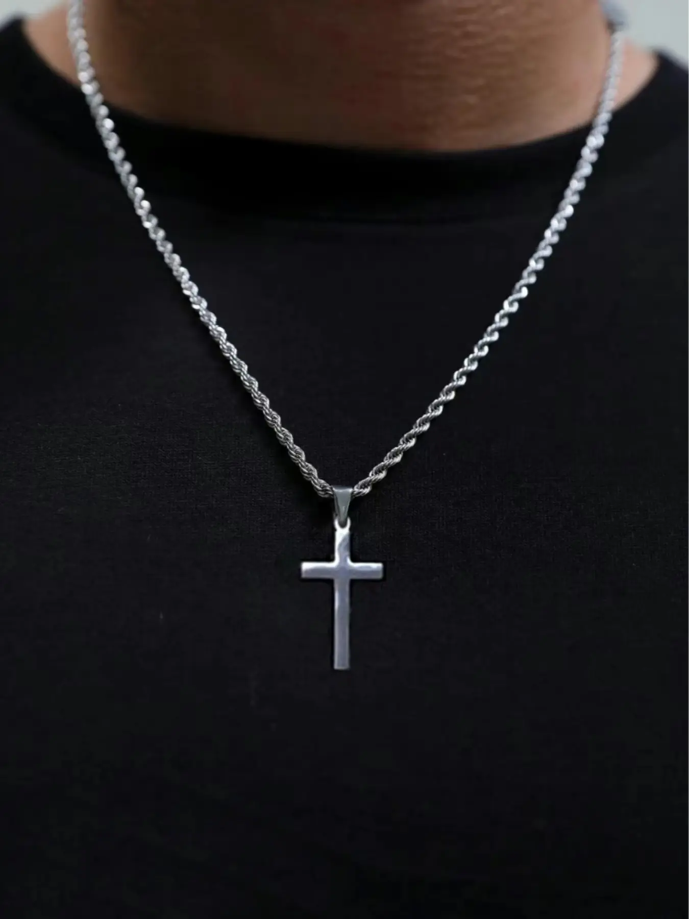 Men's Simple Twist Cross Pendant Necklace, Stainless Steel Chain, Party & Daily Wear Jewelry, Fashionable Gift for Men, Jewelry Gifts, Party Ready, Trendy Jewelry, Durable Fashion Accessory, Cross Necklaces, Faith Necklace