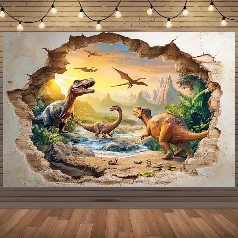 Classic Polyester Dinosaur Tapestry Wall Hanging - Prehistoric Jurassic Theme Backdrop Cloth, Home Decor Studio Prop for Kids' Birthday Parties, Father's Day, Thanksgiving, Easter, Valentine's Day, Love, Independence Day