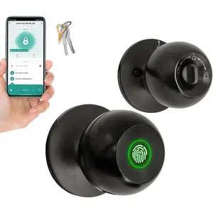 Smart Fingerprint Door Lock  Bedroom, Keyless Entry Door Knob with Handle, Biometric Front Door Lock with App & Backup Keys  Home, Apartment, Office, Hotel (Black)