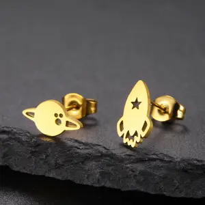 Cazador Asymmetrical Cute Mini Planet Jupiter Rocket Stud Earrings for Women Stainless Steel Jewelry Piercing Earrings Gift 2026