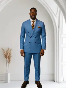 Ramzotti Double Breast Suit Sky Blue Men Suit With Double Slits At The Back