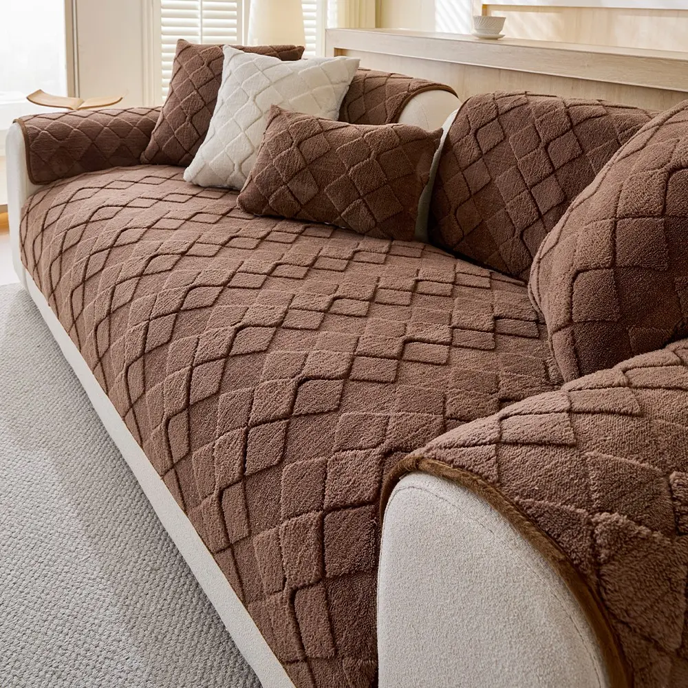 Modern Plush Diamond Pattern Quilted Sofa Cover, Couch Covers, Cover For Sofa, Dustproof Sofa Protector, Dustproof, Pet-Friendly Polyester Fabric, Soft Texture, Fits Single Seater to L-Shaped Couches