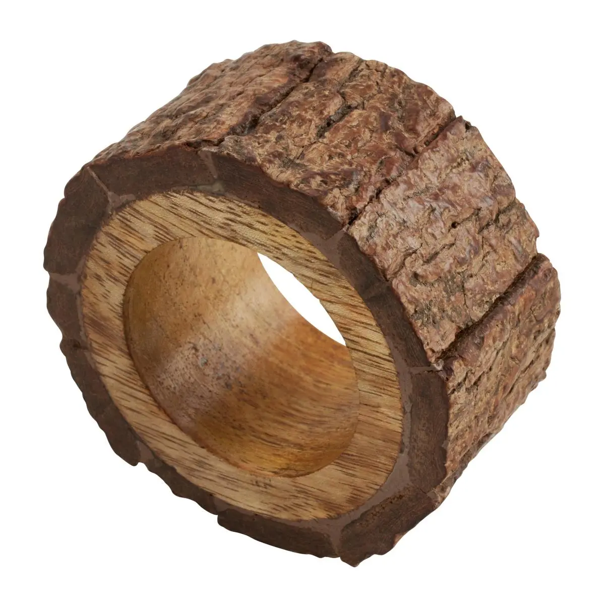 Saro Lifestyle NR722-BR Natural Wood Bark Napkin Rings - Brown, 4-Piece Set, Organic Look, Ideal for Casual Dinners, Outdoor Settings, Natural Look, Four Pieces