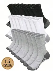 Men's Sporty Mid-Calf Sports Athletic Socks, Breathable Contrast Stitching, Comfortable Daily Commute, Versatile Multi-Scene Wear, 15 Pairs Pack