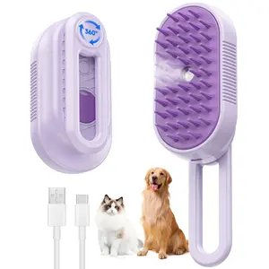 Cat Steam Brush for Shedding, 4 in 1 Rechargeable Steam Brush for Cats and Dogs, Anti-Static, Massage, Cleaning, Shedding & Combing All In One! Slicker Brush