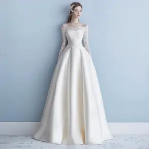 2026 New Summer Style Off-the-Shoulder Floor-Length Wedding Dress, Light Main Wedding Gown with Lace and Satin for Marriage